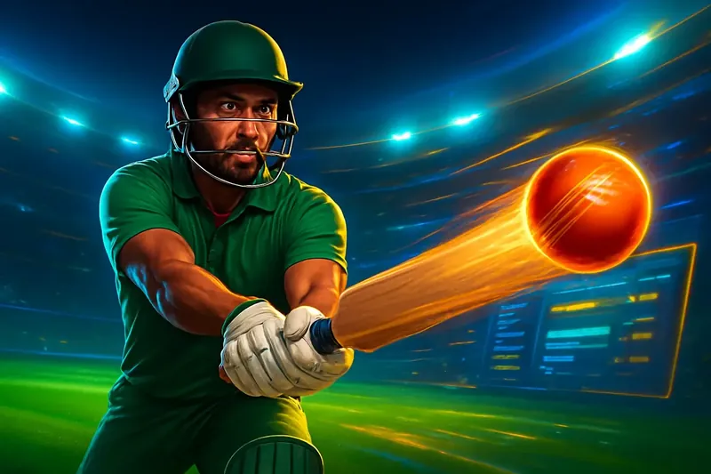 Cricket batter striking ball under stadium lights for sportsbook banner